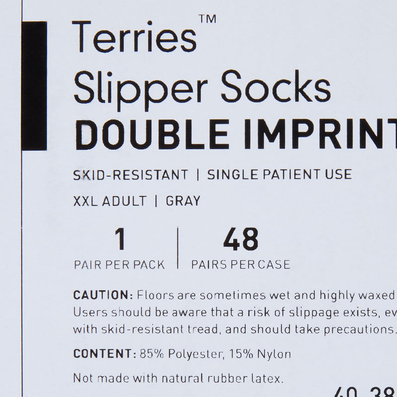 McKesson Terries Adult Slipper Socks Skid-Resistant Tread Sole and Top, 2X-Large, Gray -Case of 48