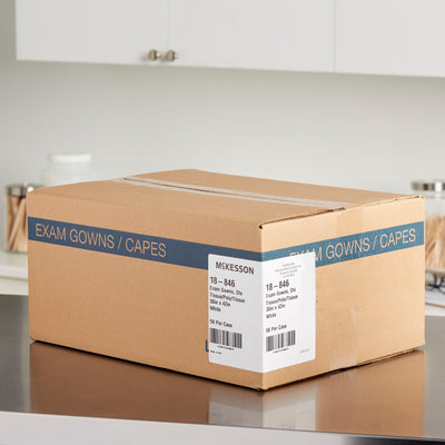 McKesson Deluxe Patient Exam Gown, One Size Fits Most, White -Case of 50