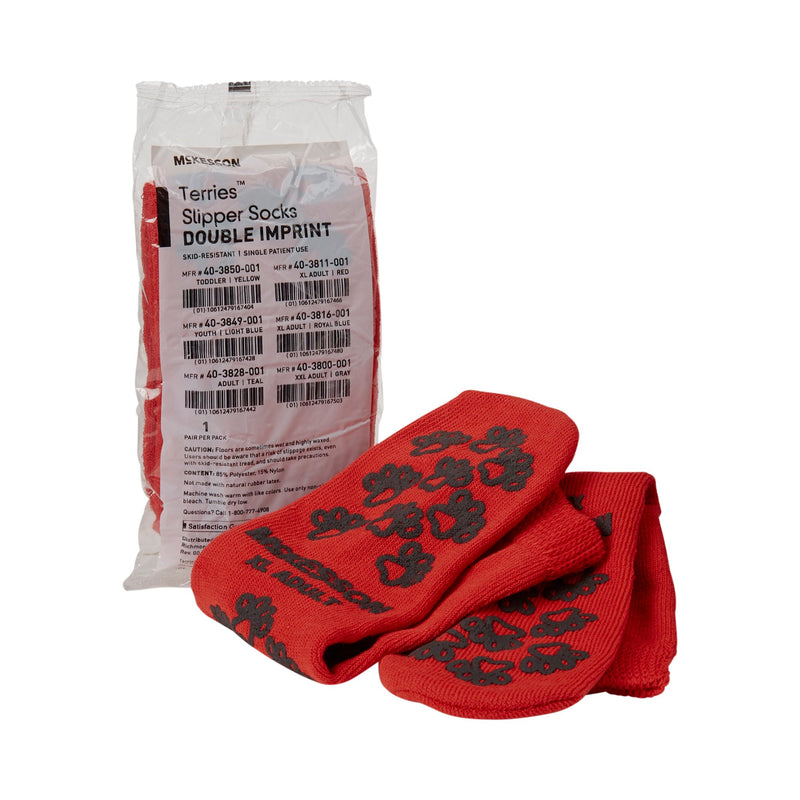 McKesson Terries Adult Slipper Socks Skid-Resistant Tread Sole and Top, X-Large -Case of 48