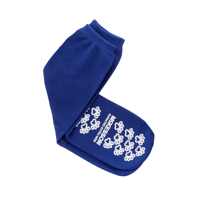 McKesson Terries Adult Slipper Socks Skid-Resistant Tread Sole and Top, Bariatric / X-Wide, Royal Blue -Case of 48