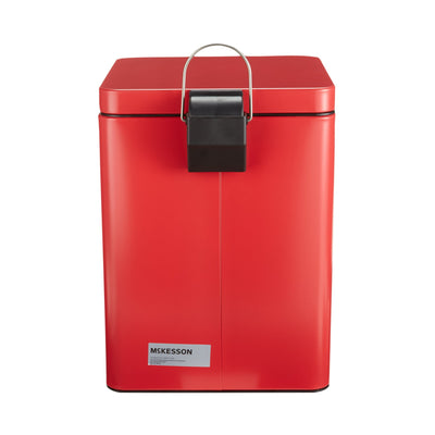 McKesson Trash Can with Plastic Liner, Square, Steel, Step-On, 20 QT, Red -Each