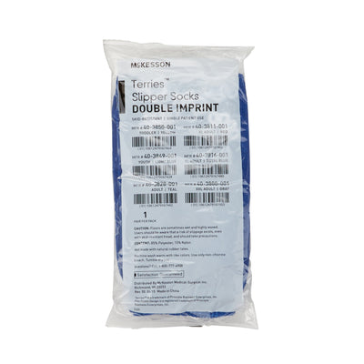 McKesson Terries Adult Slipper Socks Skid-Resistant Tread Sole and Top, X-Large, Royal Blue -Case of 48