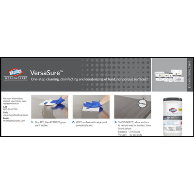 Clorox Healthcare VersaSure Surface Disinfectant Wipes, 150 Count Cannister -Carton of 1