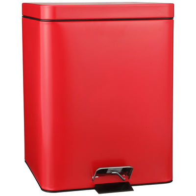 McKesson Trash Can with Plastic Liner, Square, Steel, Step-On, 20 QT, Red -Each