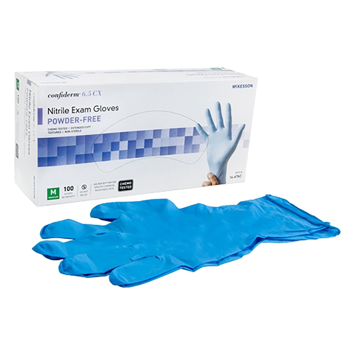 McKesson Confiderm 6.5CX Extended Cuff Nitrile Extended Cuff Length Exam Glove, Blue - 921607_BX - 2