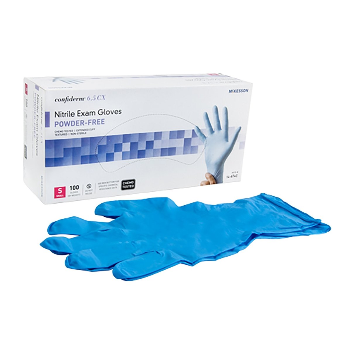 McKesson Confiderm 6.5CX Extended Cuff Nitrile Extended Cuff Length Exam Glove, Blue - 921606_BX - 1