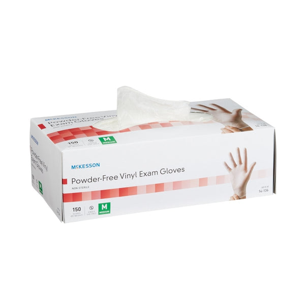 McKesson Non-Sterile, Powder-Free Vinyl Exam Gloves, Standard Cuff Length, Smooth Clear - 832682_BX - 1