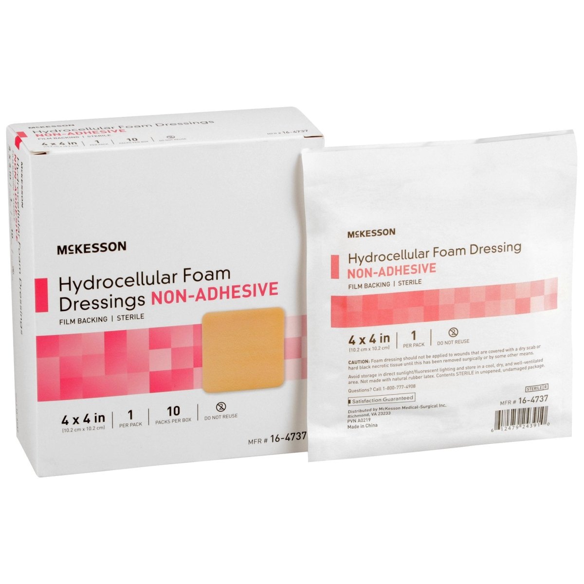 McKesson Nonadhesive without Border Foam Dressing, 4 x 4 Inch - 1138302_BX - 1