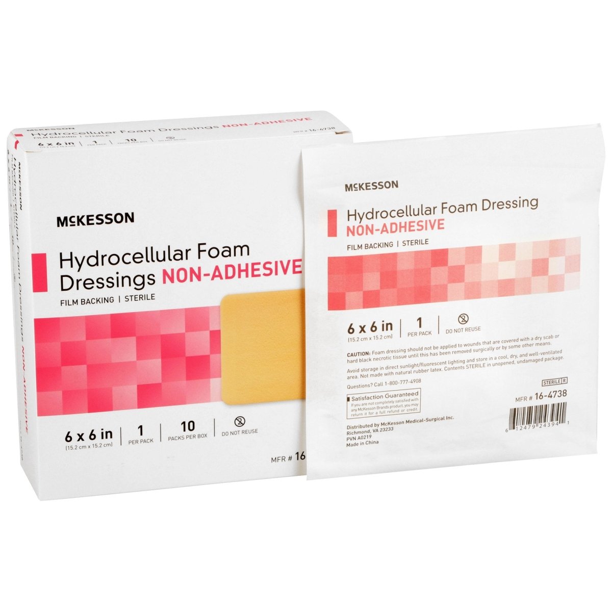 McKesson Nonadhesive without Border Foam Dressing, 6 x 6 Inch - 1138303_BX - 1
