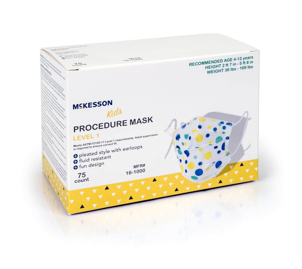 McKesson Pediatric Procedure Mask, Blue and Yellow Polka Dot - 1162227_BX - 1