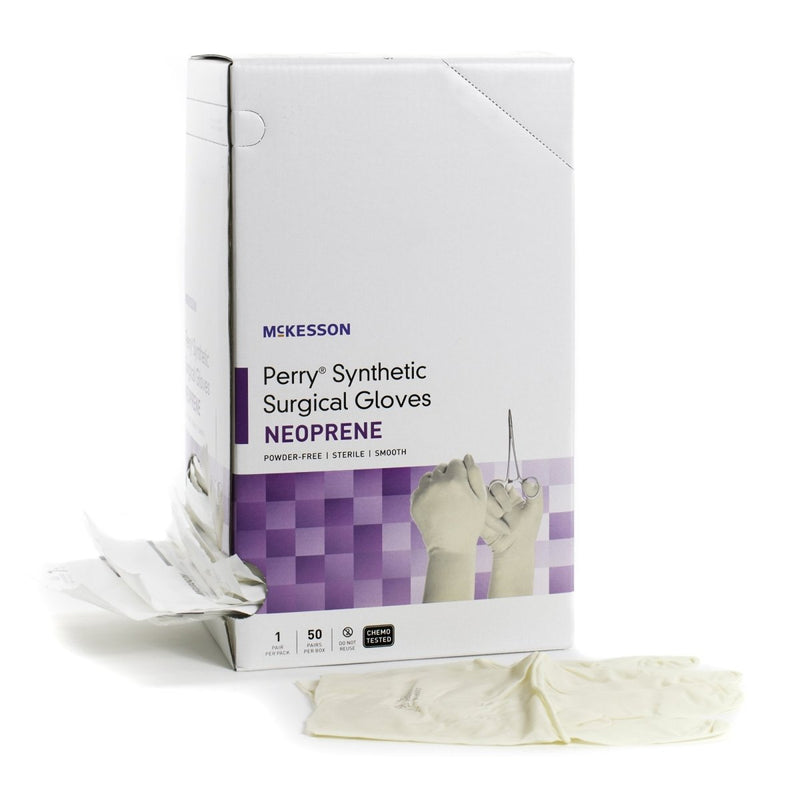 McKesson Perry Synthetic Surgical Gloves Polychloroprene Standard Cuff Length Surgical Glove, Cream - 1044743_BX - 1