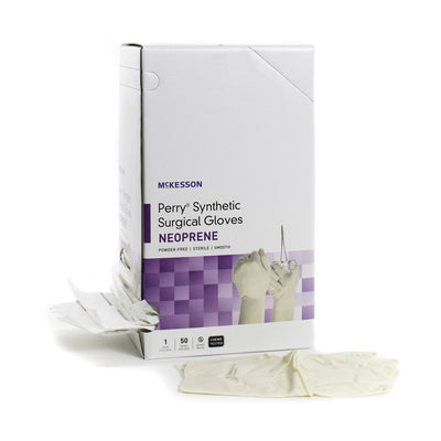McKesson Perry Synthetic Surgical Gloves Polychloroprene Standard Cuff Length Surgical Glove, Cream - 1044748_BX - 5