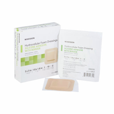 McKesson Silicone Adhesive with Border Silicone Foam Dressing, 3 x 3 Inch - 886431_BX - 1