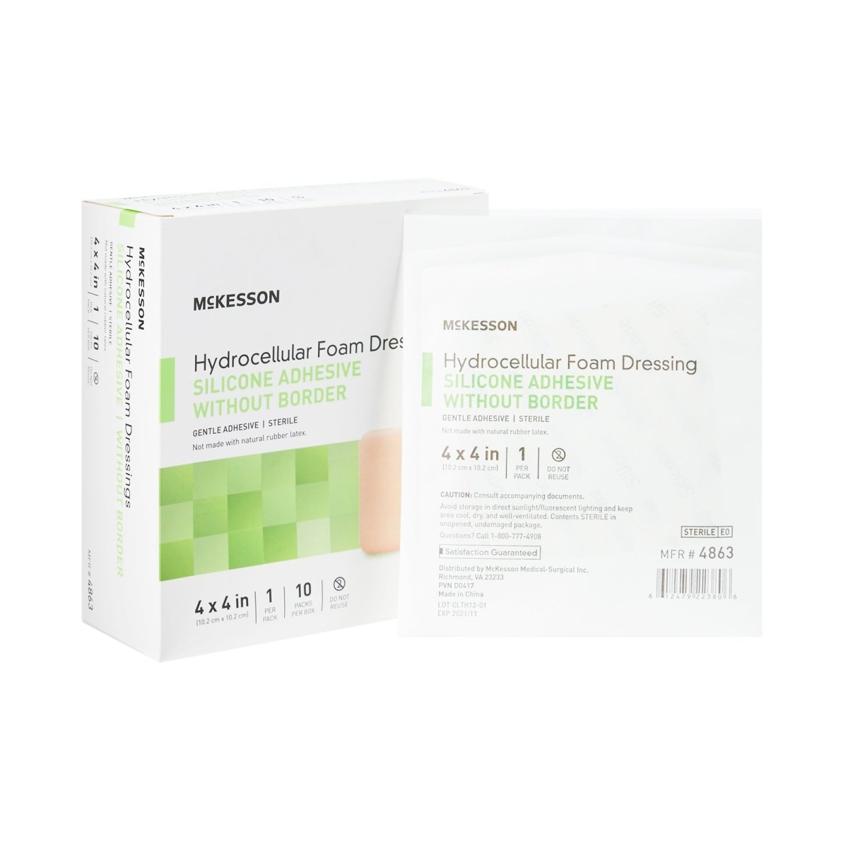 McKesson Silicone Gel Adhesive without Border Silicone Foam Dressing, 4 x 4 Inch - 1083086_BX - 1