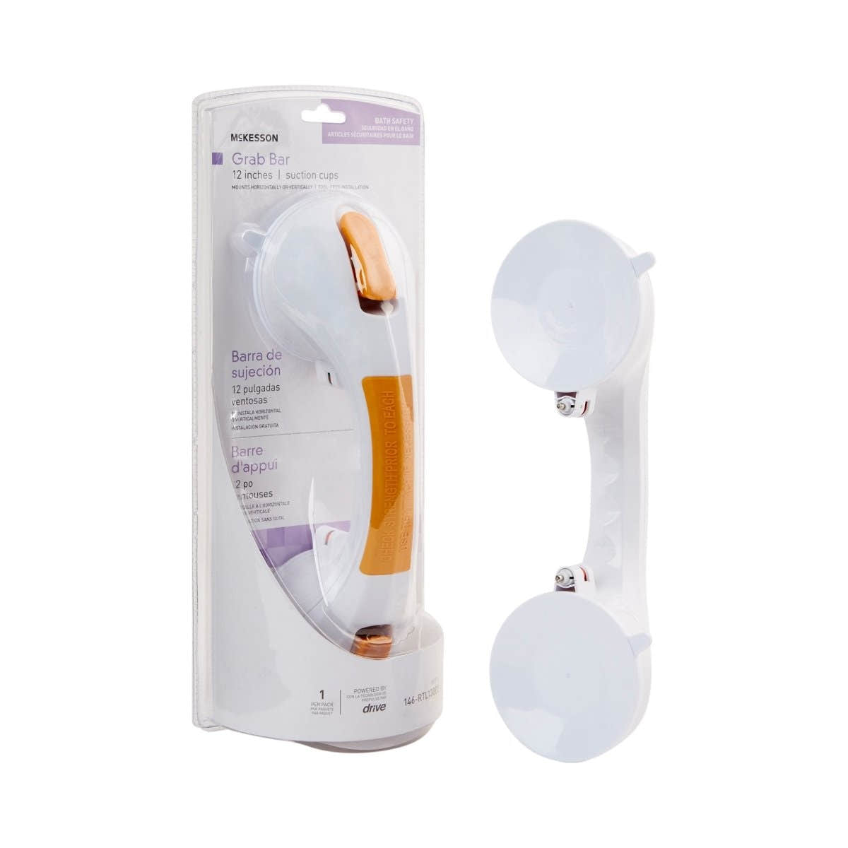 McKesson White / Yellow Plastic Suction-Cup Grab Bar - 1103365_CS - 1