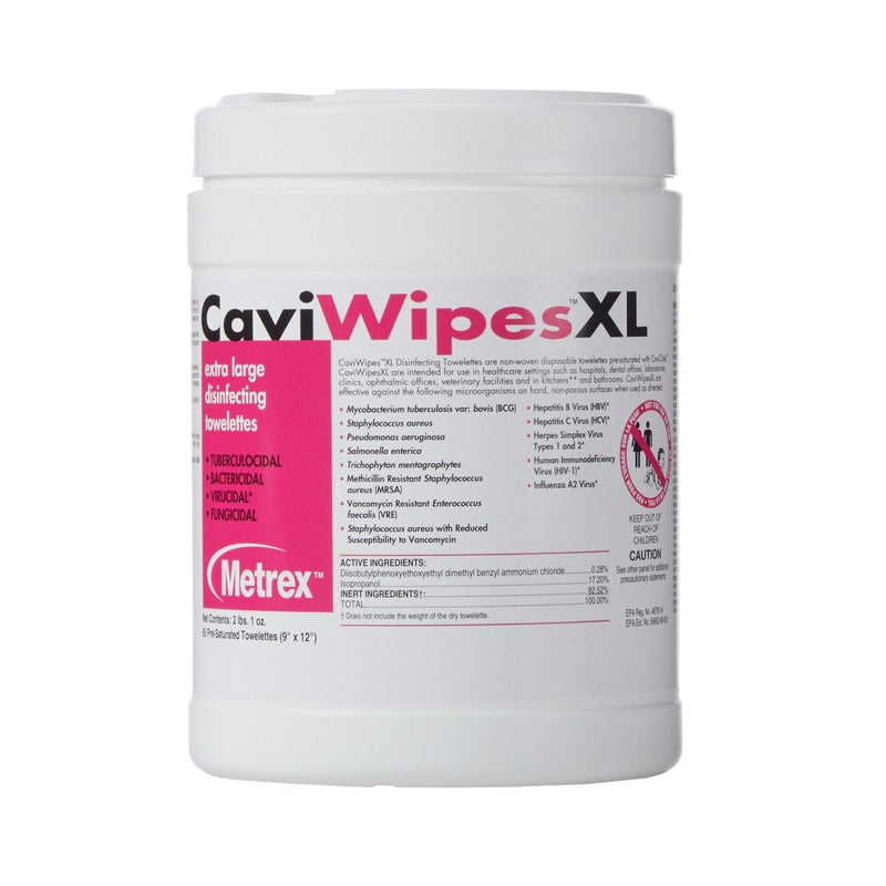 Metrex CaviWipes Surface Disinfectant Alcohol-Based Wipes, Non-Sterile, Disposable, Alcohol Scent, Canister, 6 X 6.75 Inch - 486719_CS - 20